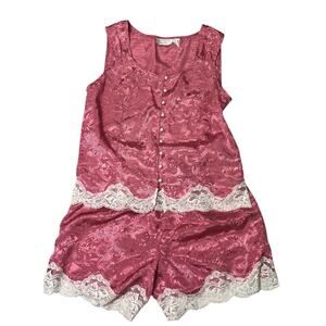 Vtg Victoria’s Secret Cami Tank Top Shorts Set Small Gold Label Pink Festival